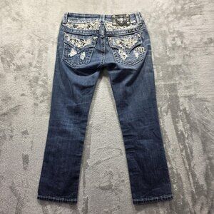 Miss Me Jeans Womens 26 Signature Crop Distressed Lace Embellished Denim Pants